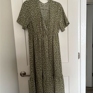 Olive Green Polka Dot Dress large